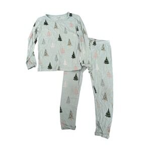 Kyte Baby Pajama Set Sage Green Pine Tree Holiday Bamboo Kids 4T
